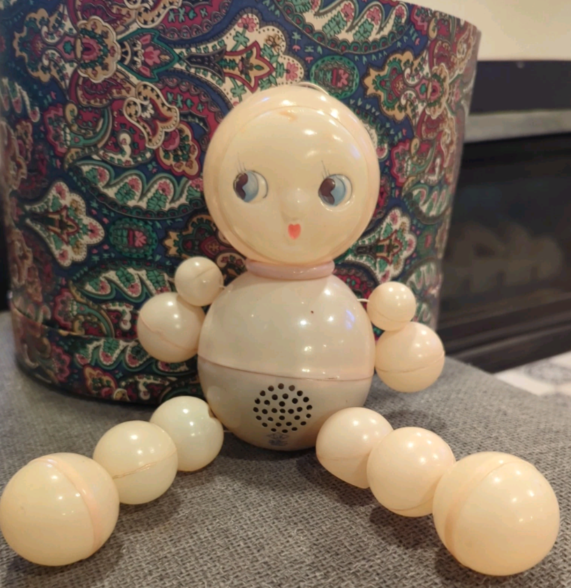 Vintage Celluloid Baby Crib Toy  Noise Maker Baby Girl 11 inches