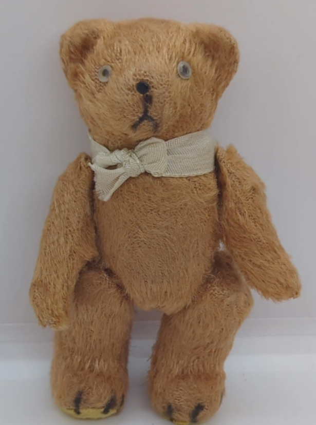 Vintage Brown Mohair 4" Bear With Glass Eyes, Jointed Arms And Legs Japan Label