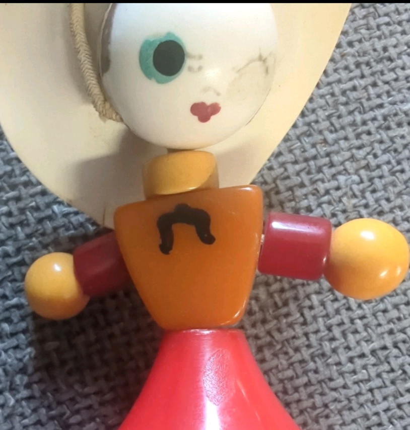 Vintage Bakelite Tykie Toys Bead Doll Crib Toy Rodeo Rose