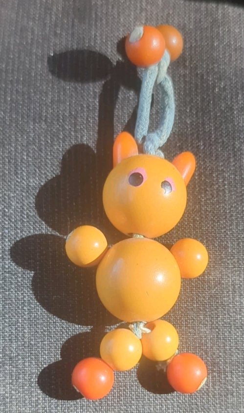 Vintage Bakelite Tykie Toys Bead Doll Crib Toy Cat