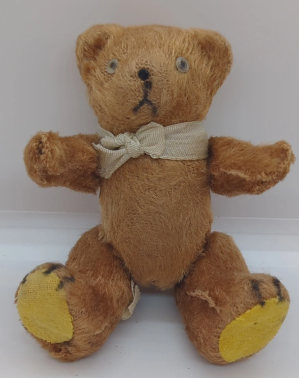 Vintage Brown Mohair 4" Bear With Glass Eyes, Jointed Arms And Legs Japan Label