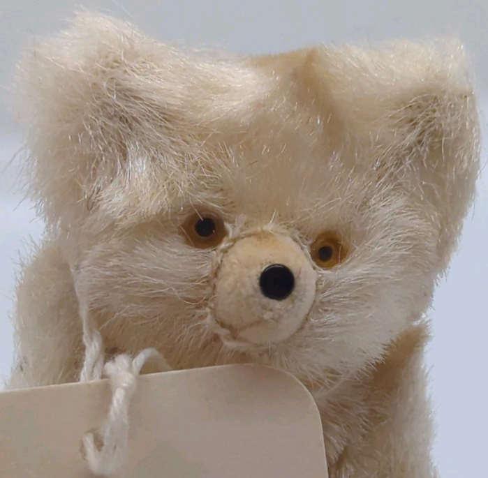 Vintage 1940s Made in Japan 3" White Teddy Bear Jointed Glass Eyes