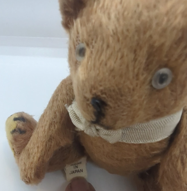 Vintage Brown Mohair 4" Bear With Glass Eyes, Jointed Arms And Legs Japan Label