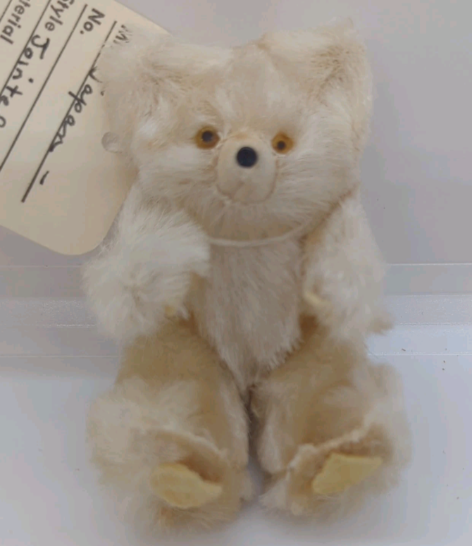 Vintage 1940s Made in Japan 3" White Teddy Bear Jointed Glass Eyes