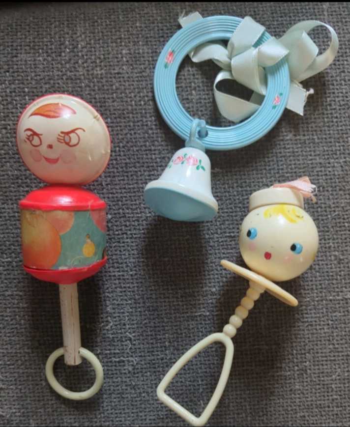 Vintage Celluloid Plastic Baby Rattles - Set Of 3