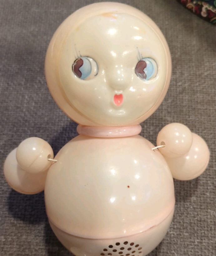Vintage Celluloid Baby Crib Toy  Noise Maker Baby Girl 11 inches