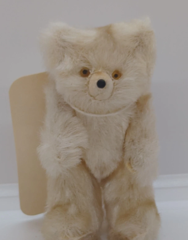 Vintage 1940s Made in Japan 3" White Teddy Bear Jointed Glass Eyes