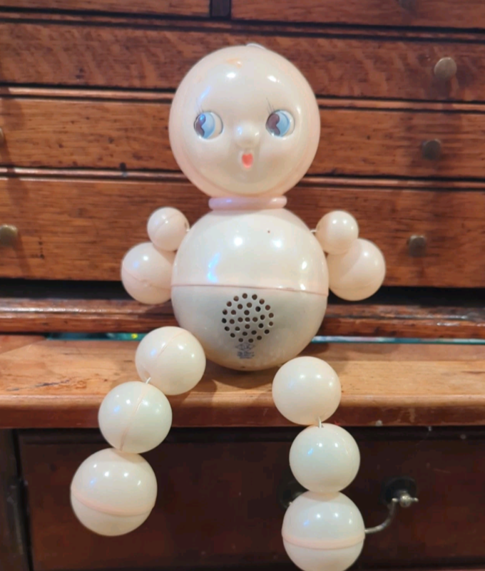 Vintage Celluloid Baby Crib Toy  Noise Maker Baby Girl 11 inches