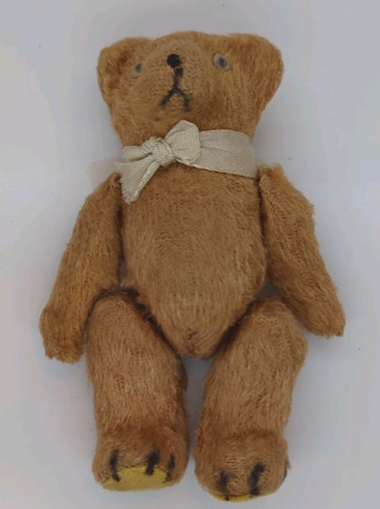 Vintage Brown Mohair 4" Bear With Glass Eyes, Jointed Arms And Legs Japan Label