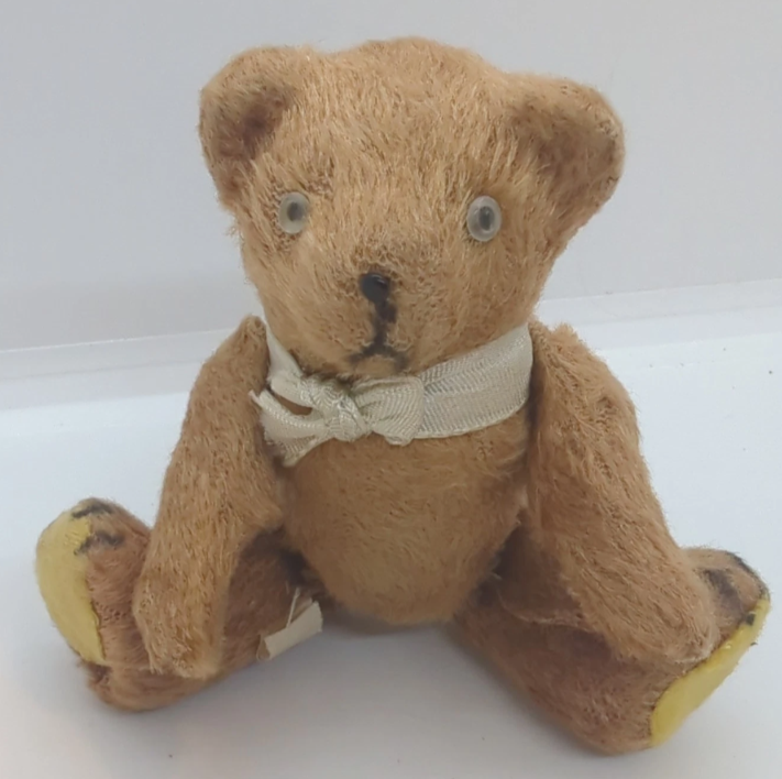 Vintage Brown Mohair 4" Bear With Glass Eyes, Jointed Arms And Legs Japan Label