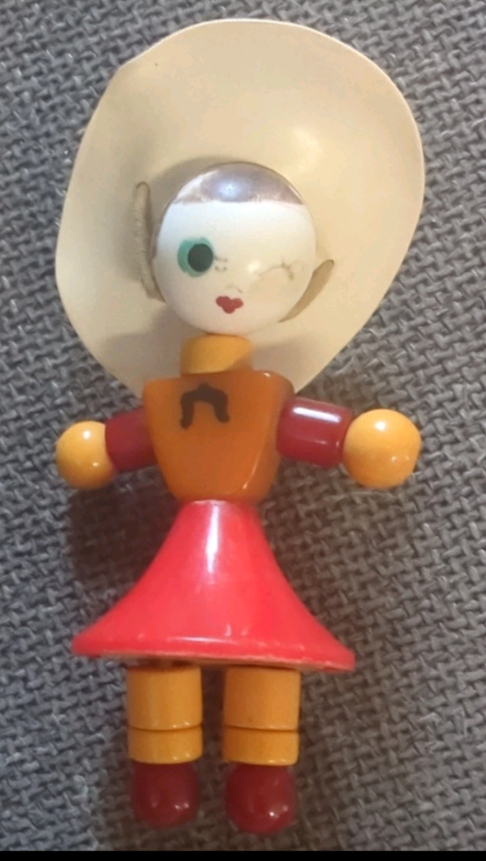 Vintage Bakelite Tykie Toys Bead Doll Crib Toy Rodeo Rose