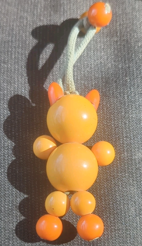 Vintage Bakelite Tykie Toys Bead Doll Crib Toy Cat