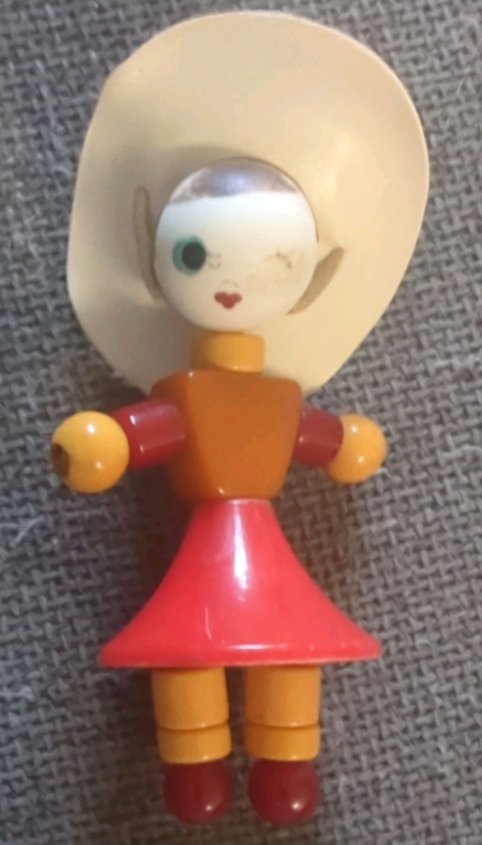 Vintage Bakelite Tykie Toys Bead Doll Crib Toy Rodeo Rose