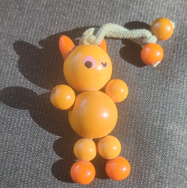 Vintage Bakelite Tykie Toys Bead Doll Crib Toy Cat